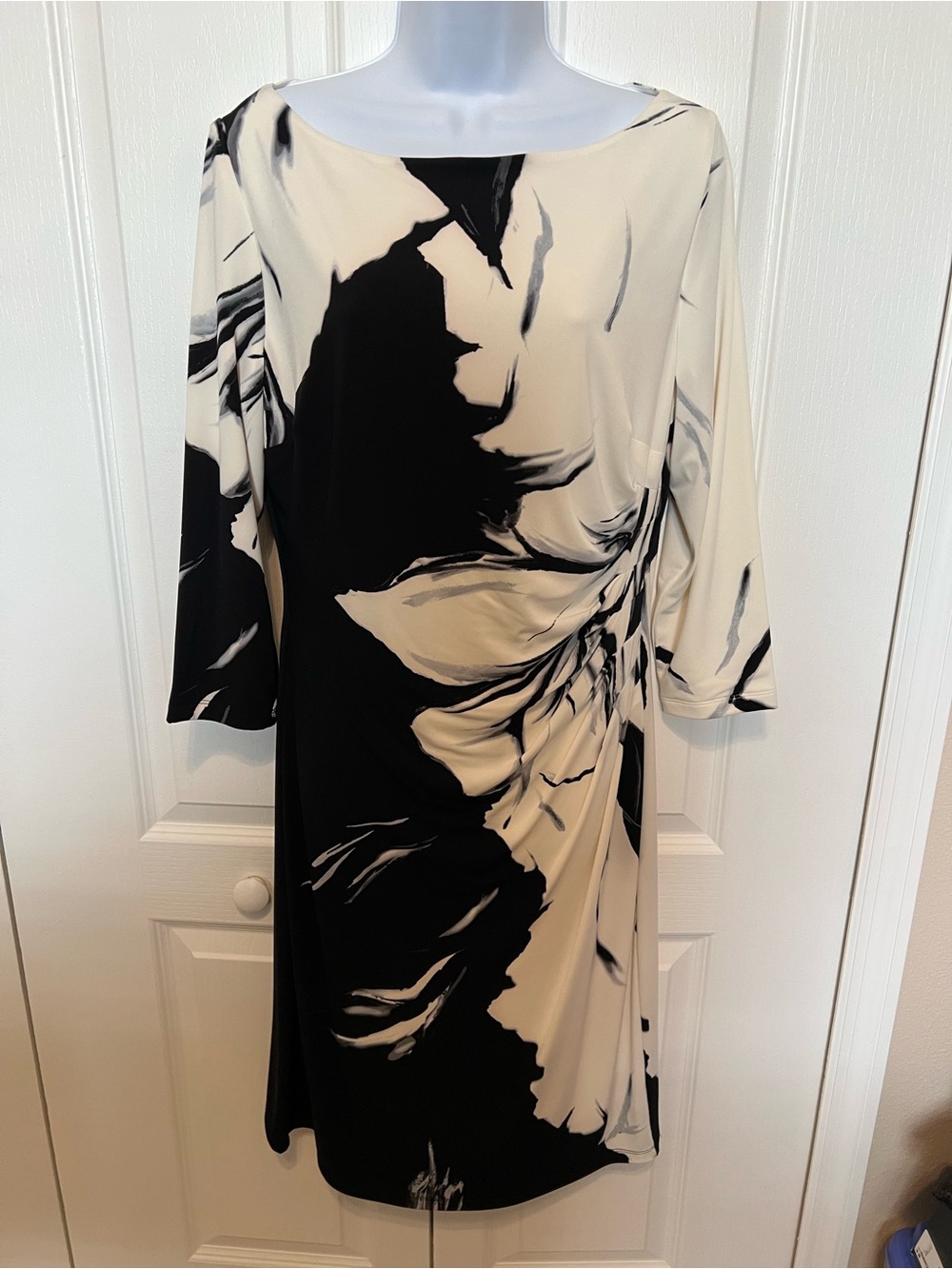 Ralph Lauren Black and Cream Abstract Dress